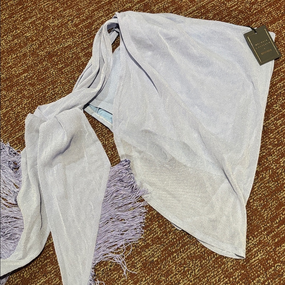 NWT Michael Costello X Revolve Isla skort periwinkle fringe sarong skirt medium